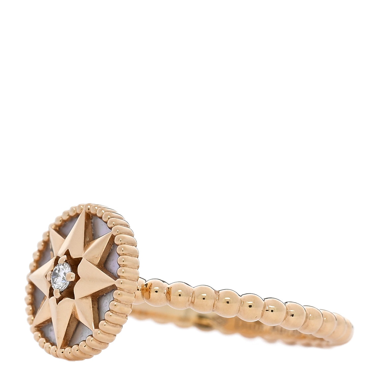 Christian Dior 18K Yellow Gold Diamond Mother of Pearl Rose Des Vents Ring 50 5.5 4 of 6