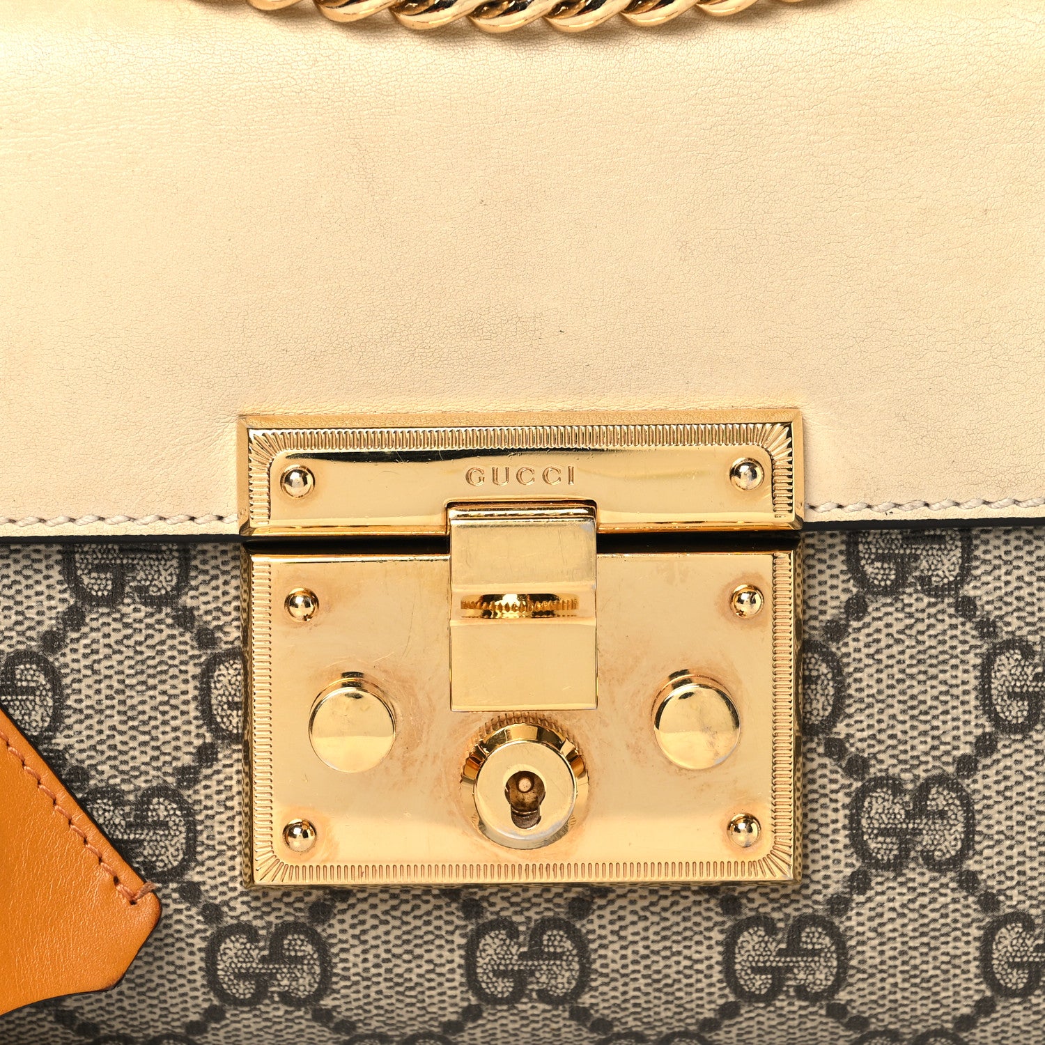 Gucci GG Supreme Monogram Calfskin Small Padlock Shoulder Bag Beige Mystic White Sun Oil 7 of 10