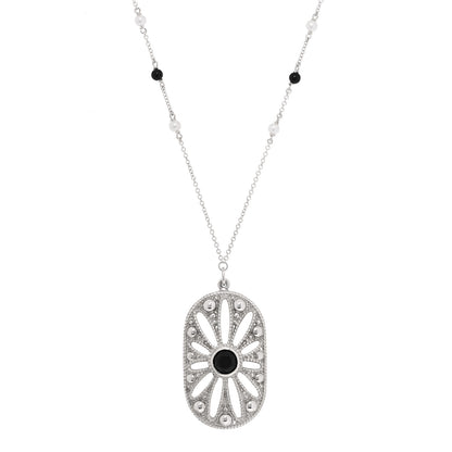 Tiffany Sterling Silver Black Onyx Pearl Ziegfeld Daisy Pendant Necklace 1 of 6