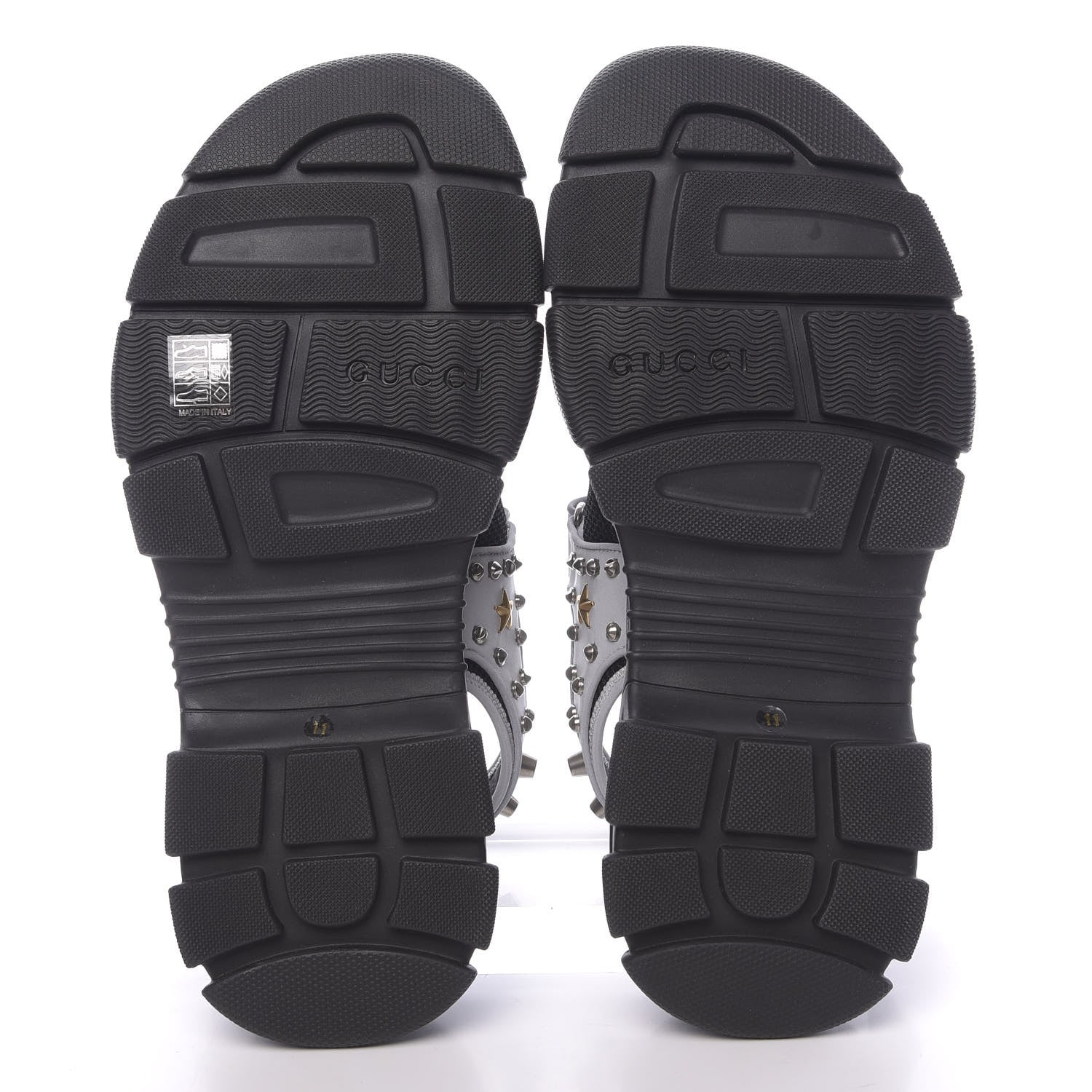 Gucci Technical Canvas Calfskin Reflective Studded Mens Aguru Sandals 11 Silver Black 5 of 8