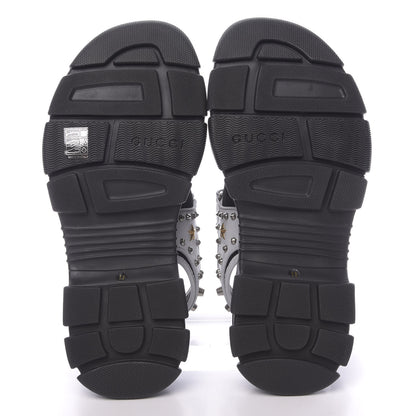 Gucci Technical Canvas Calfskin Reflective Studded Mens Aguru Sandals 11 Silver Black 5 of 8