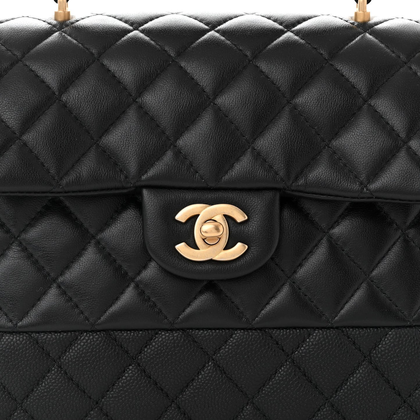 Caviar Calfskin Quilted Top Handle Flap Black