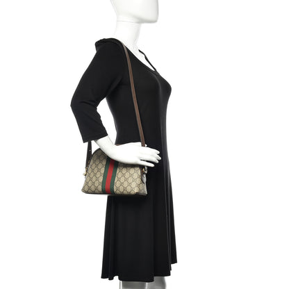 Gucci GG Supreme Monogram Textured Dollar Calfskin Web Small Ophidia Dome Shoulder Bag Beige Ebony New Acero 2 of 14