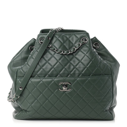 Chanel Lambskin Quilted Large Drawstring Shoulder Bag Dark Green 1 of 9
