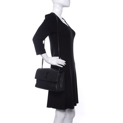 Saint Laurent Grain De Poudre Medium West Hollywood Monogram Fold-Over Black 2 of 9