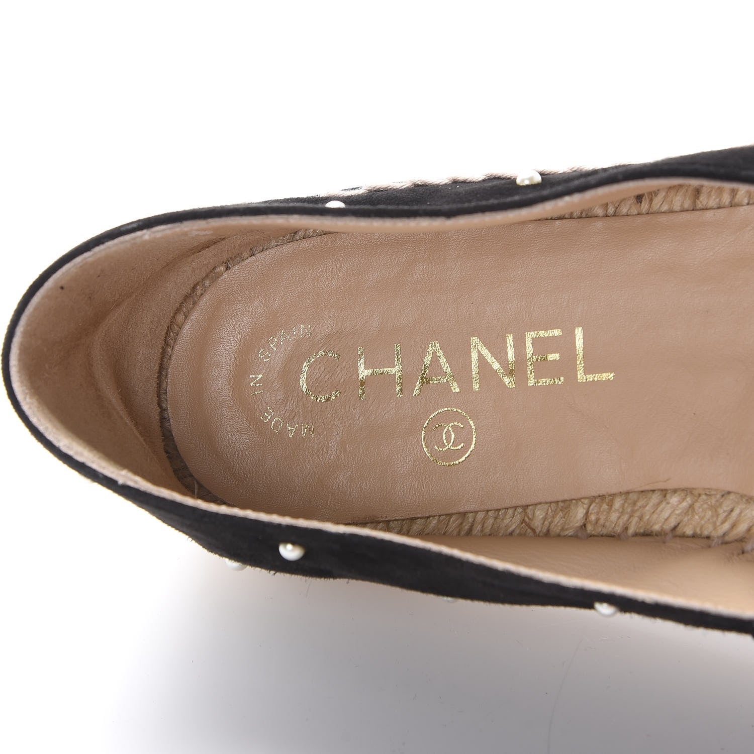 Chanel Suede Pearl CC Espadrilles 38 Black 7 of 11