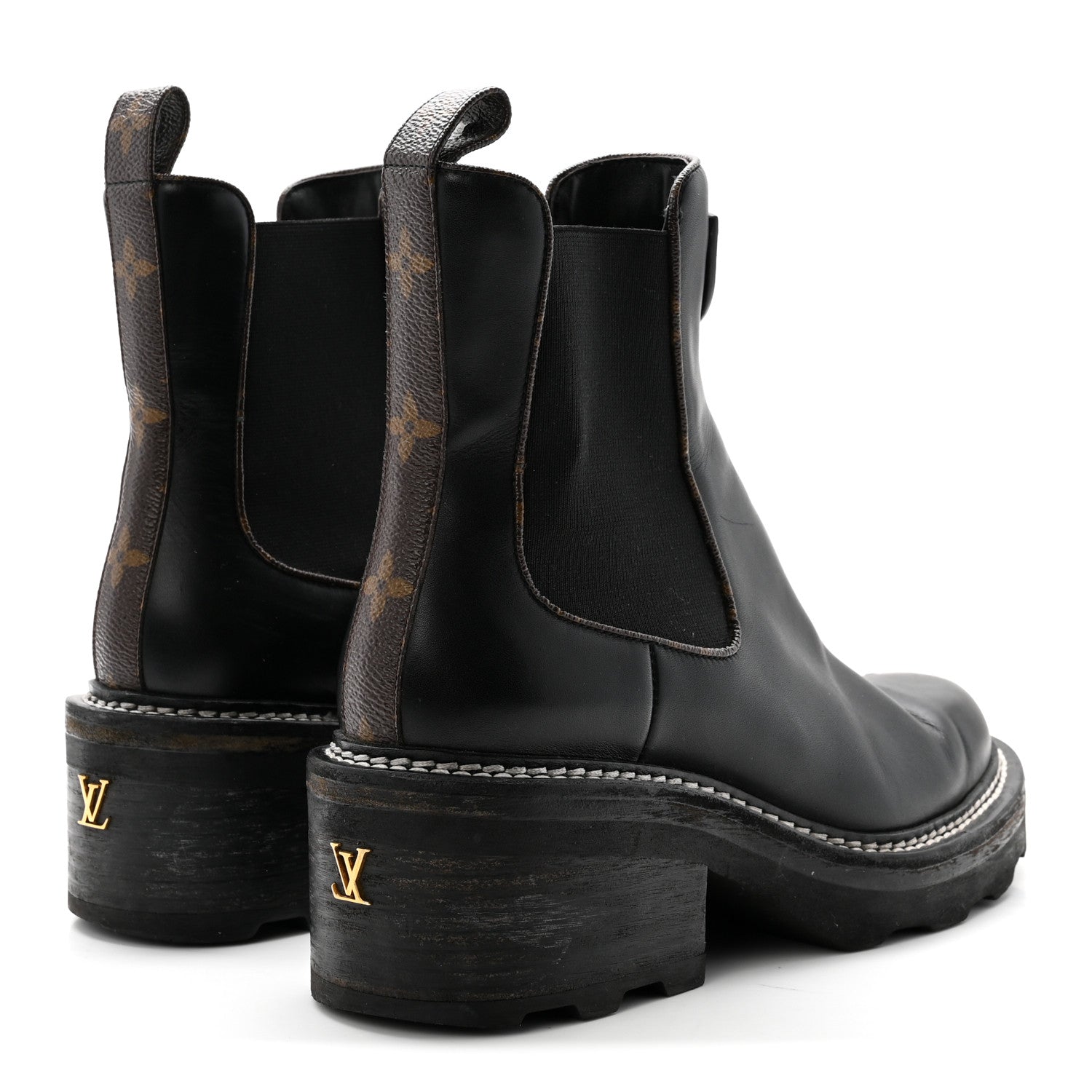 Louis Vuitton Calfskin Monogram Beaubourg Ankle Boots 38 Black 5 of 11