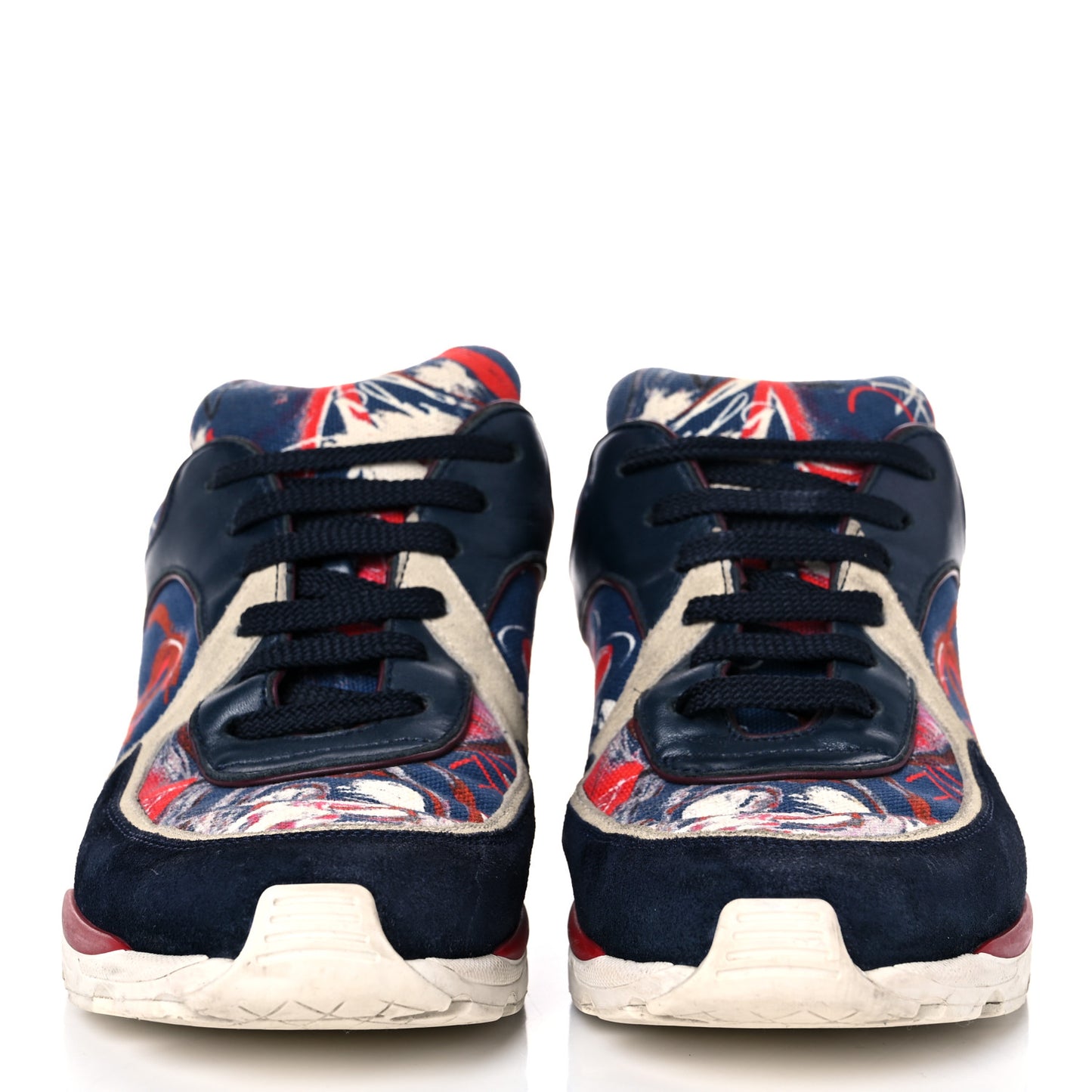 Canvas Suede Calfskin Womens CC Sneakers 35.5 Navy Red Black