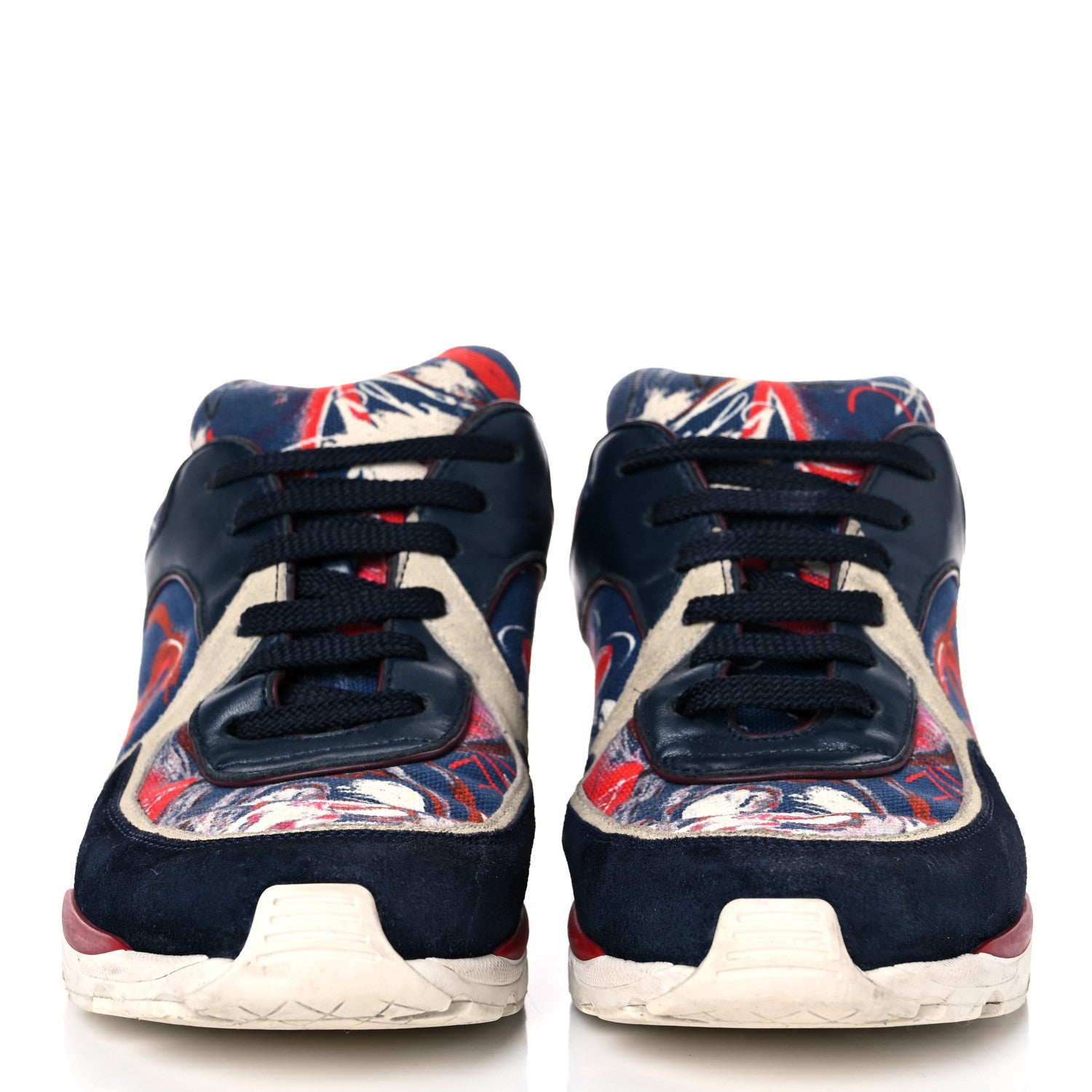 Chanel Canvas Suede Calfskin Womens CC Sneakers 35.5 Navy Red Black 2 of 14