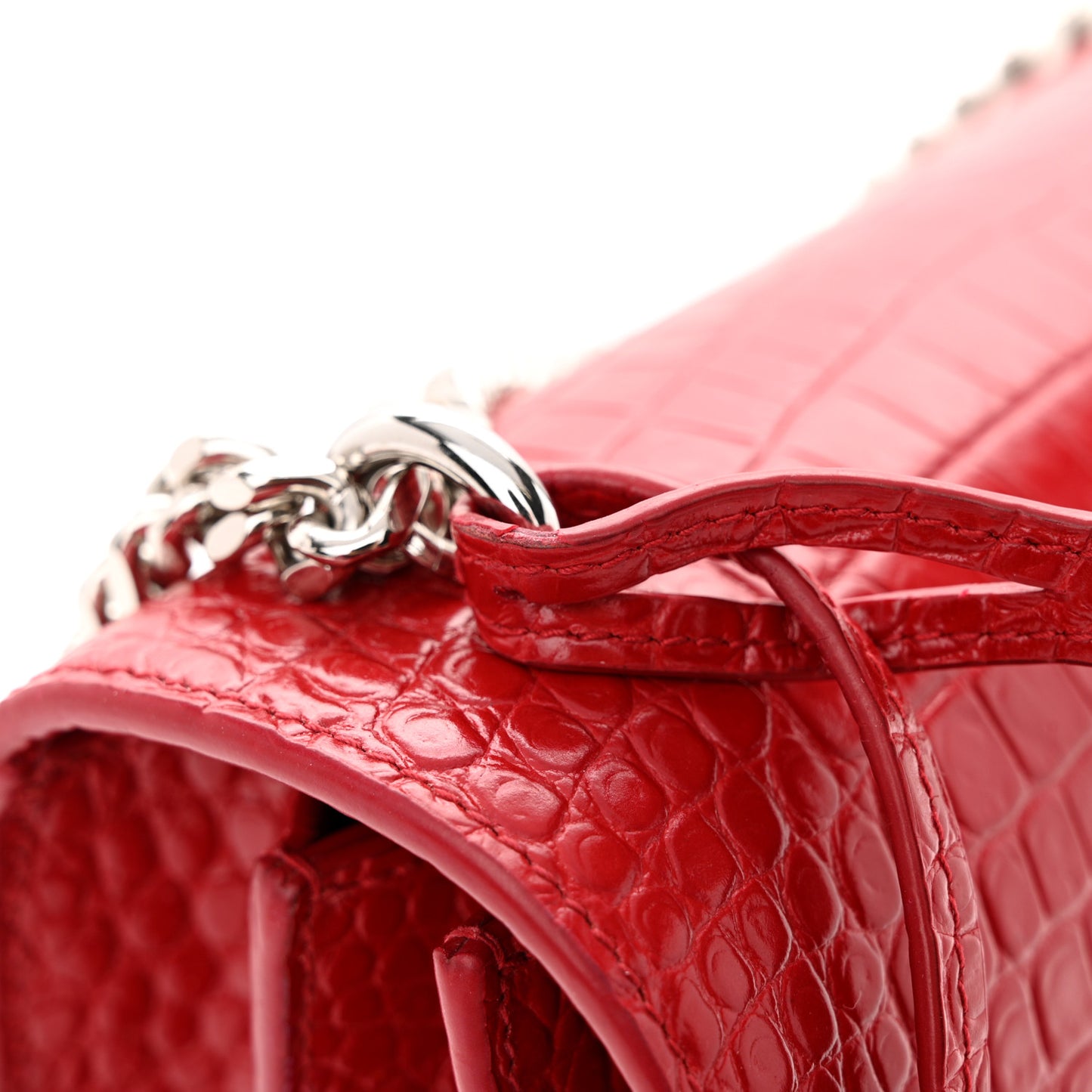 Calfskin Crocodile Embossed Medium Monogram Sunset Rouge Eros