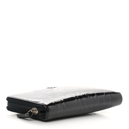 Chanel Patent Camellia Embossed Large Zip Around Gusset Wallet Black 4 of 12