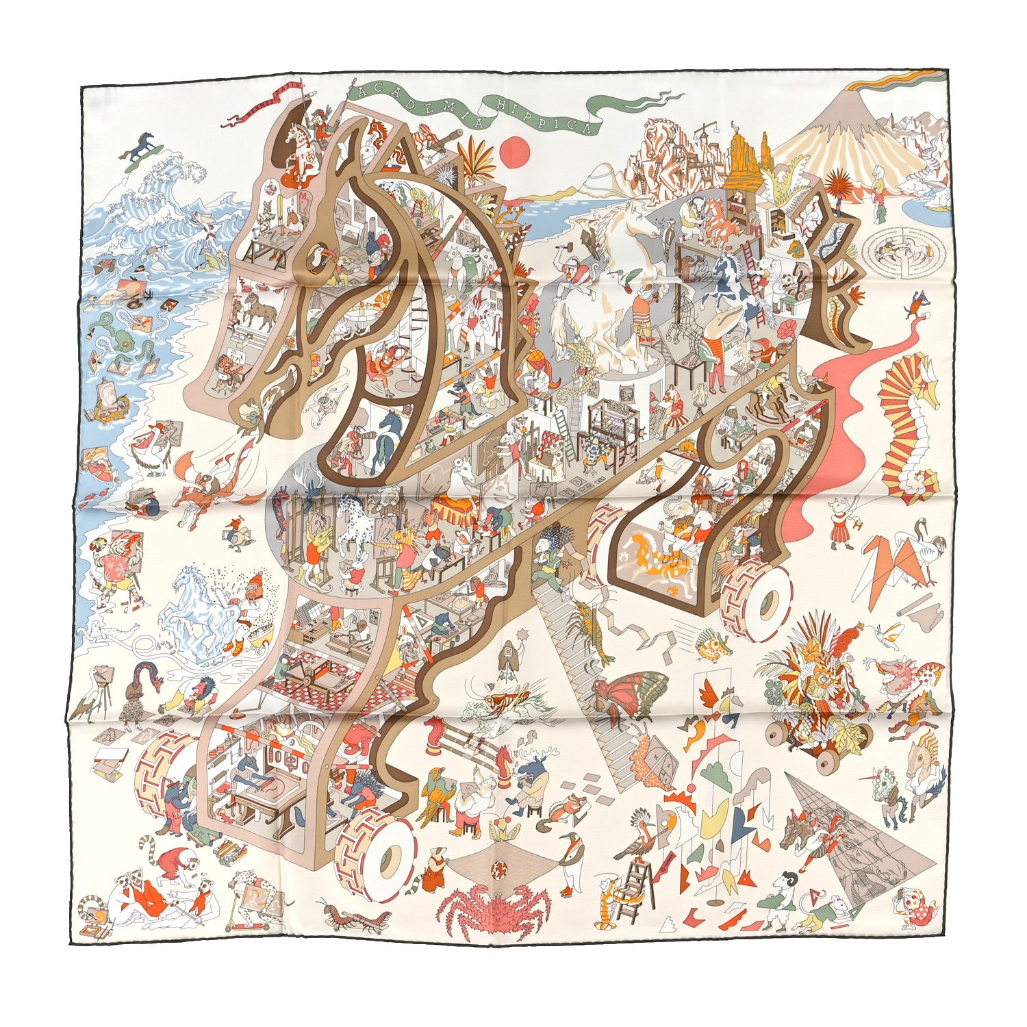 Hermes Silk Academia Hippica Scarf 90 White Rose Poudre 1 of 5