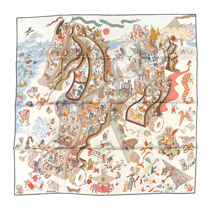 Hermes Silk Academia Hippica Scarf 90 White Rose Poudre 1 of 5