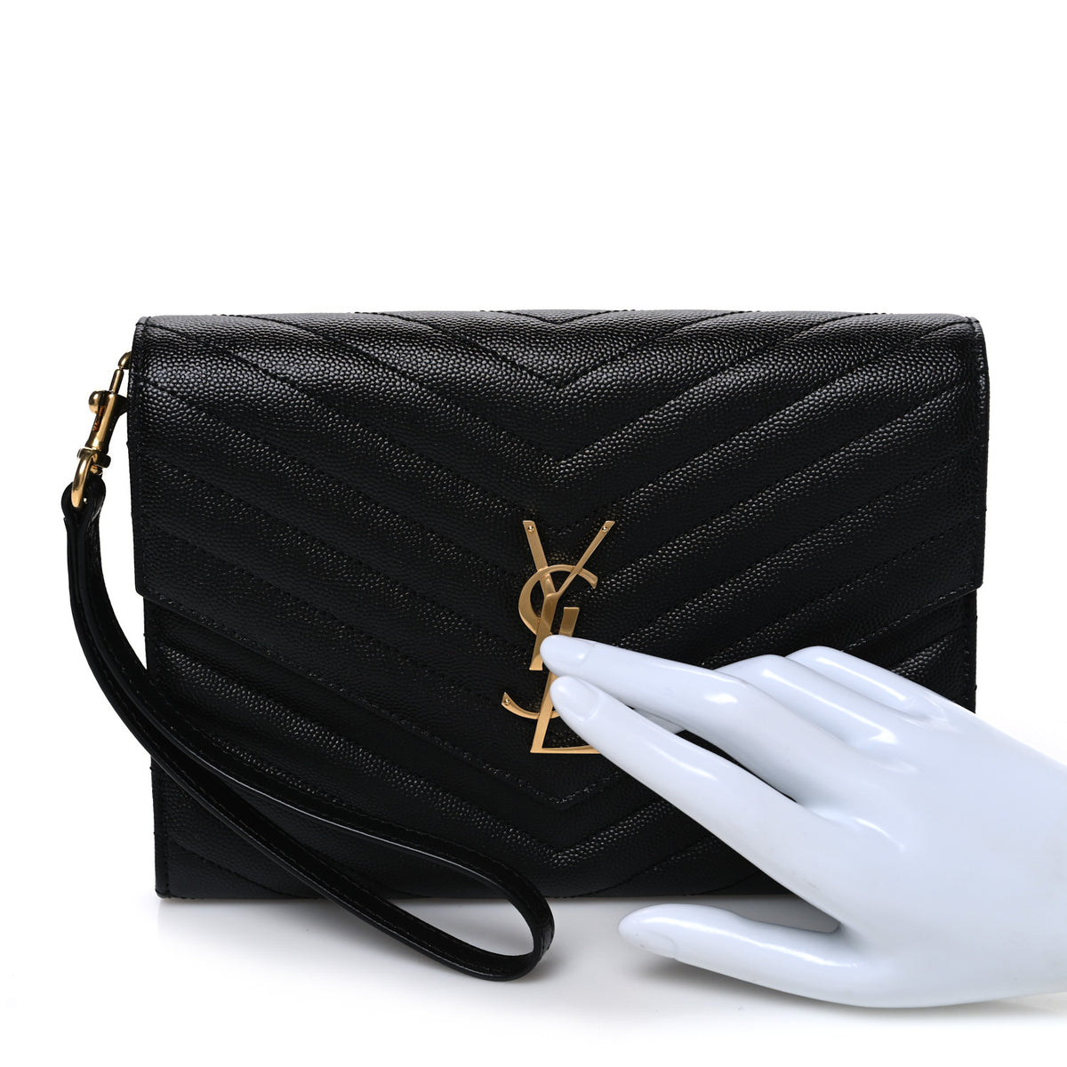 Grain De Poudre Matelasse Chevron Monogram Envelope Clutch Black