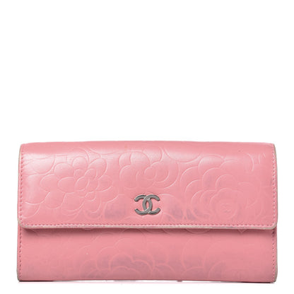 Chanel Lambskin Embossed Camellia Large Gusset Flap Wallet Pink 1 of 20
