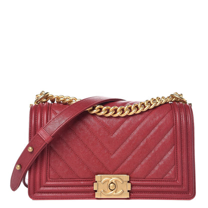 Chanel Caviar Chevron Quilted Medium Boy Flap Dark Pink 1 of 8