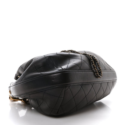 Chanel Calfskin Stitched Small Paris Rome Drawstring CC Bag Black 4 of 10