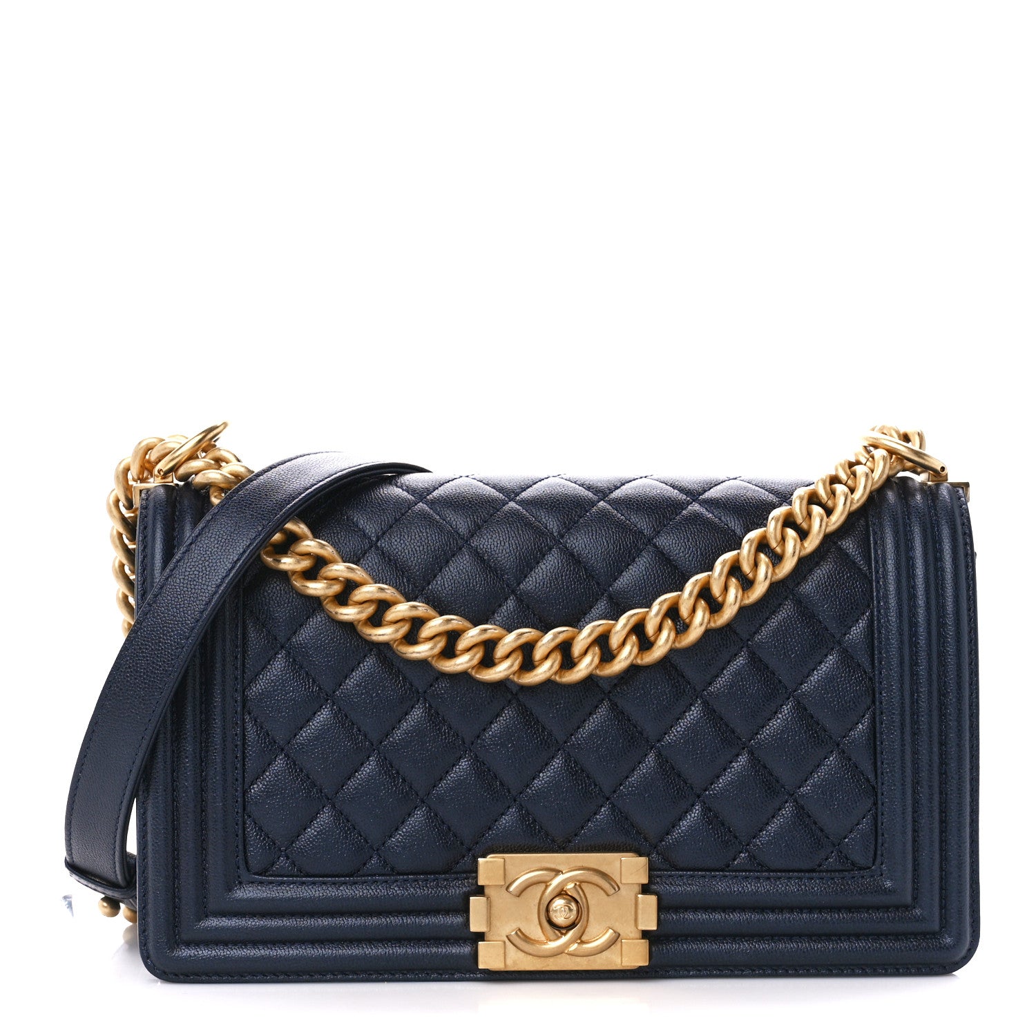 Chanel Caviar Quilted New Medium Boy Flap Dark Navy Blue 1 of 10