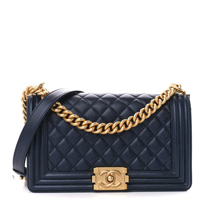 Chanel Caviar Quilted New Medium Boy Flap Dark Navy Blue 1 of 10