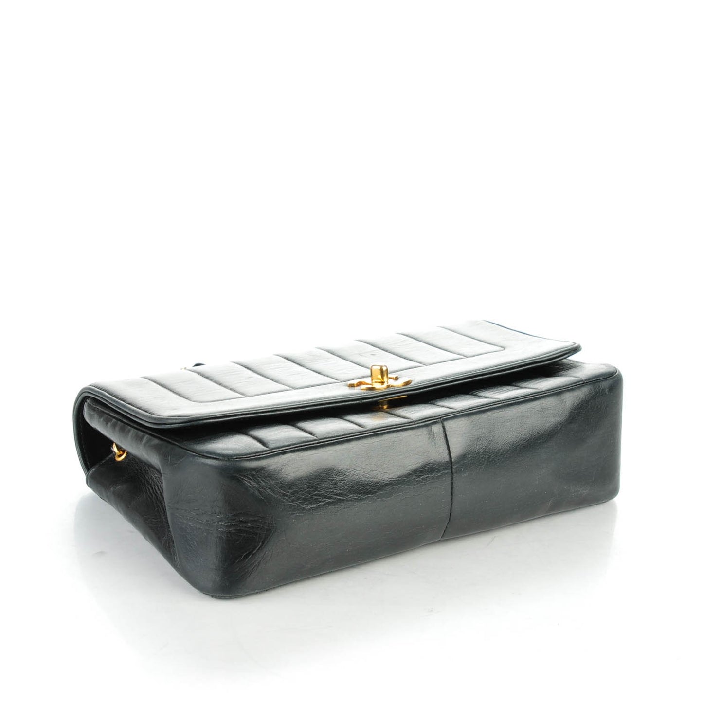 Lambskin Vertical Quilted Medium Single Flap Black