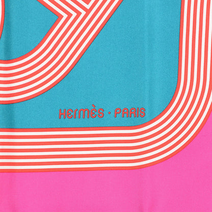 Hermes Silk Circuit 24 Faubourg Scarf 90 Fuchsia Canard Brique 3 of 7