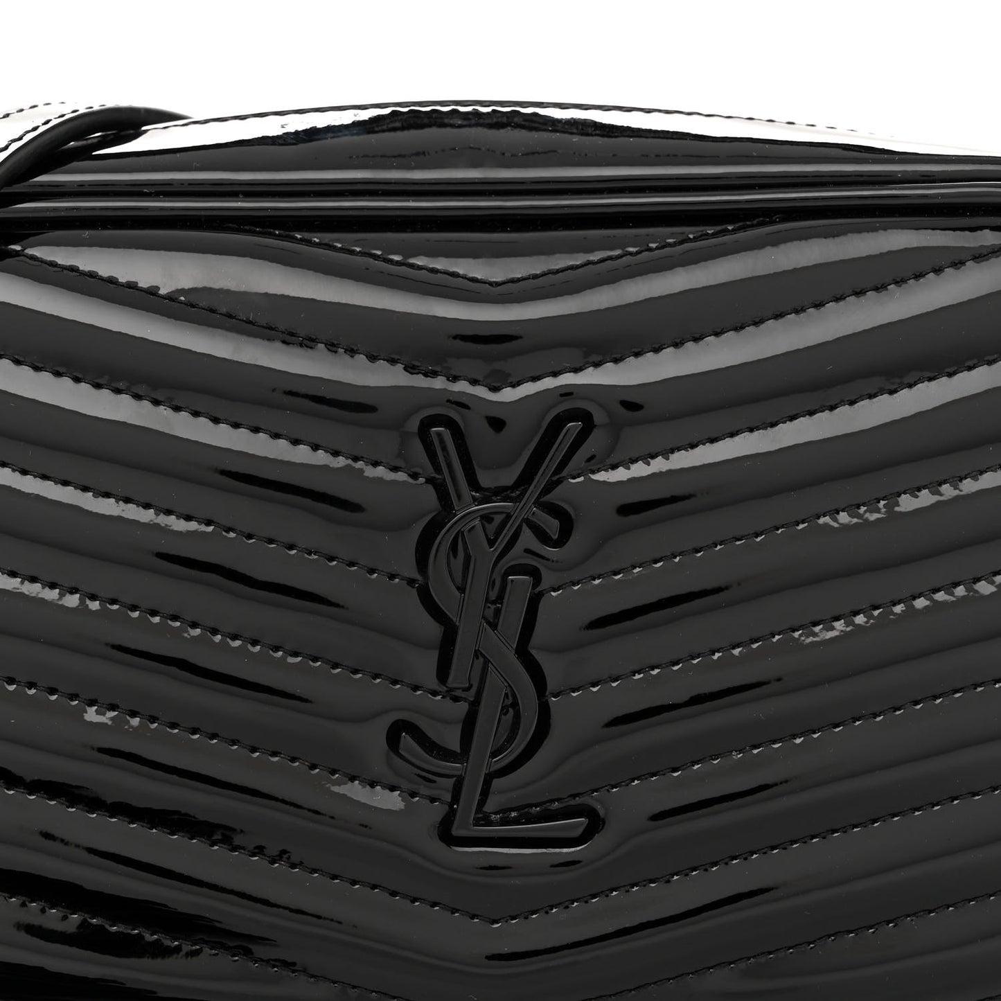 Patent Calfskin Matelasse Monogram Mini Lou Camera Bag Black