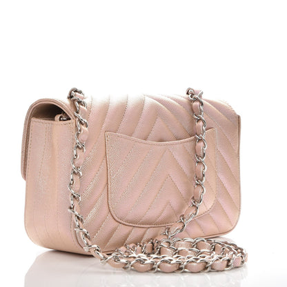 Chanel Iridescent Caviar Chevron Quilted Mini Rectangular Flap Light Gold 3 of 7