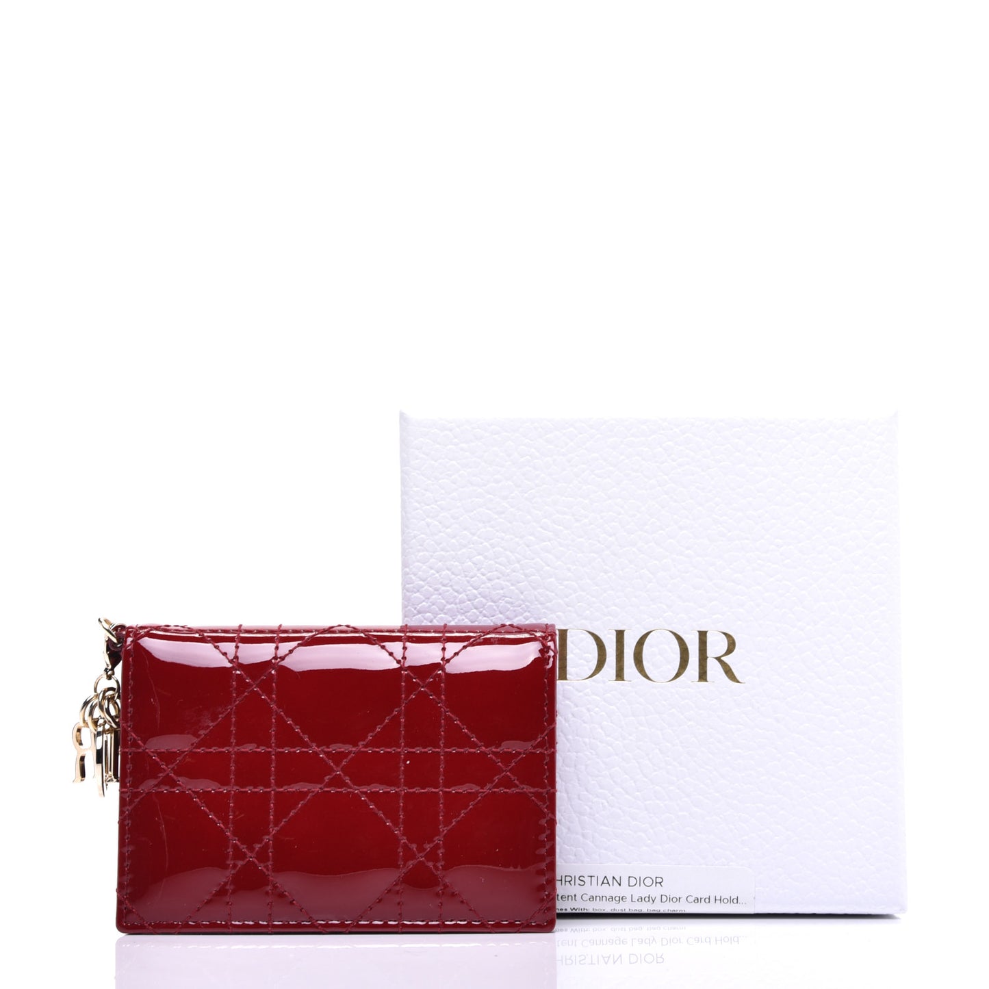 Patent Cannage Small Lady Dior Flap Card Holder Scarlet