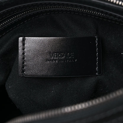 Versace Coated Canvas Calfskin La Greca Signature Travel Bag Black Grey 6 of 14