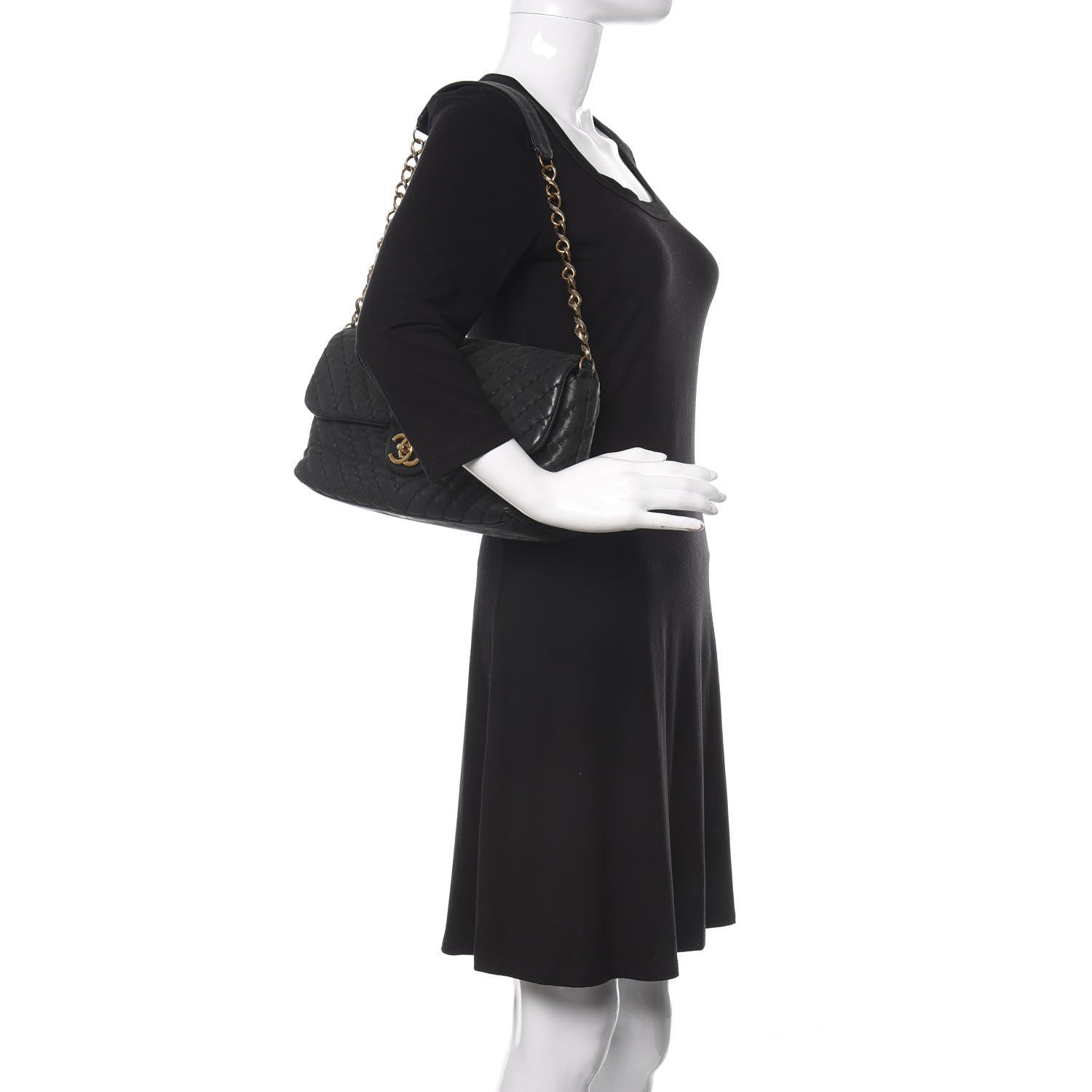 Chanel Iridescent Calfskin Surpique Chevron Large Flap Black 2 of 10