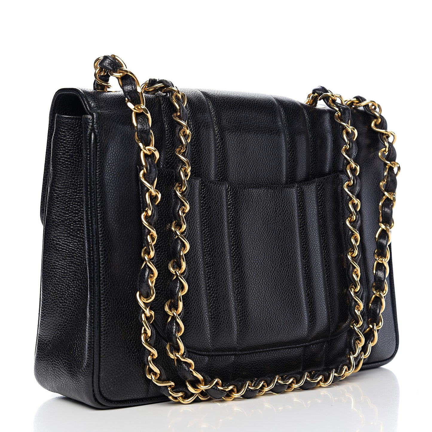 Caviar Vertical Quilted Jumbo Single Flap Black
