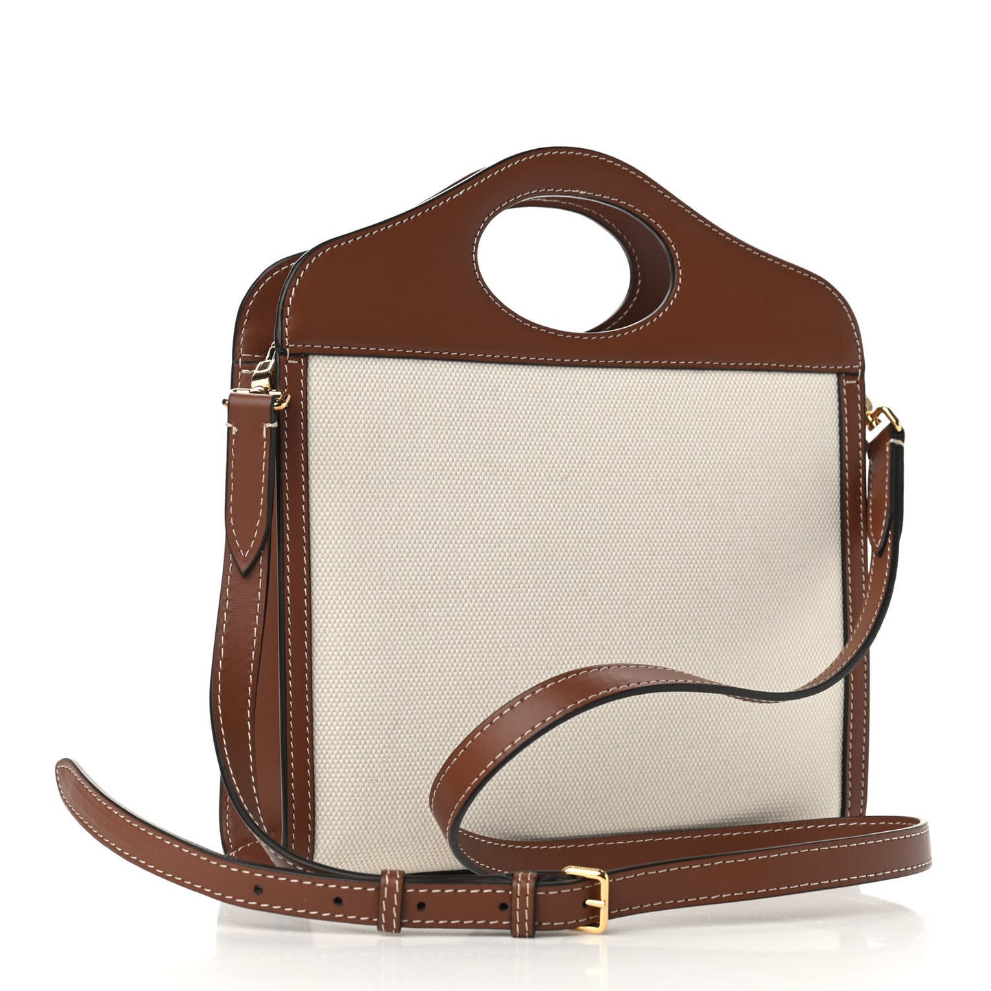 Canvas Smooth Calfskin Two Tone Mini Pocket Bag Natural Tan Fiery Red