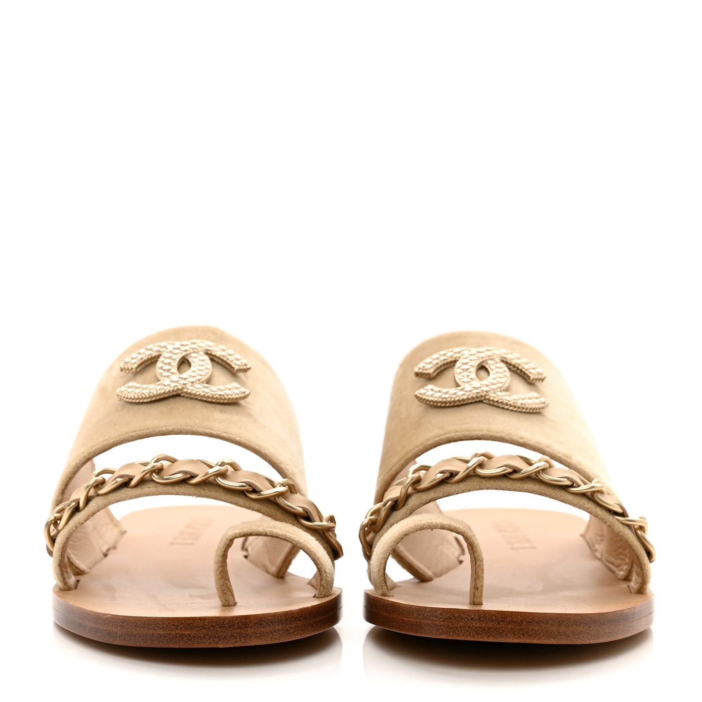 Velvet Chain Mule Sandals 36.5 Beige