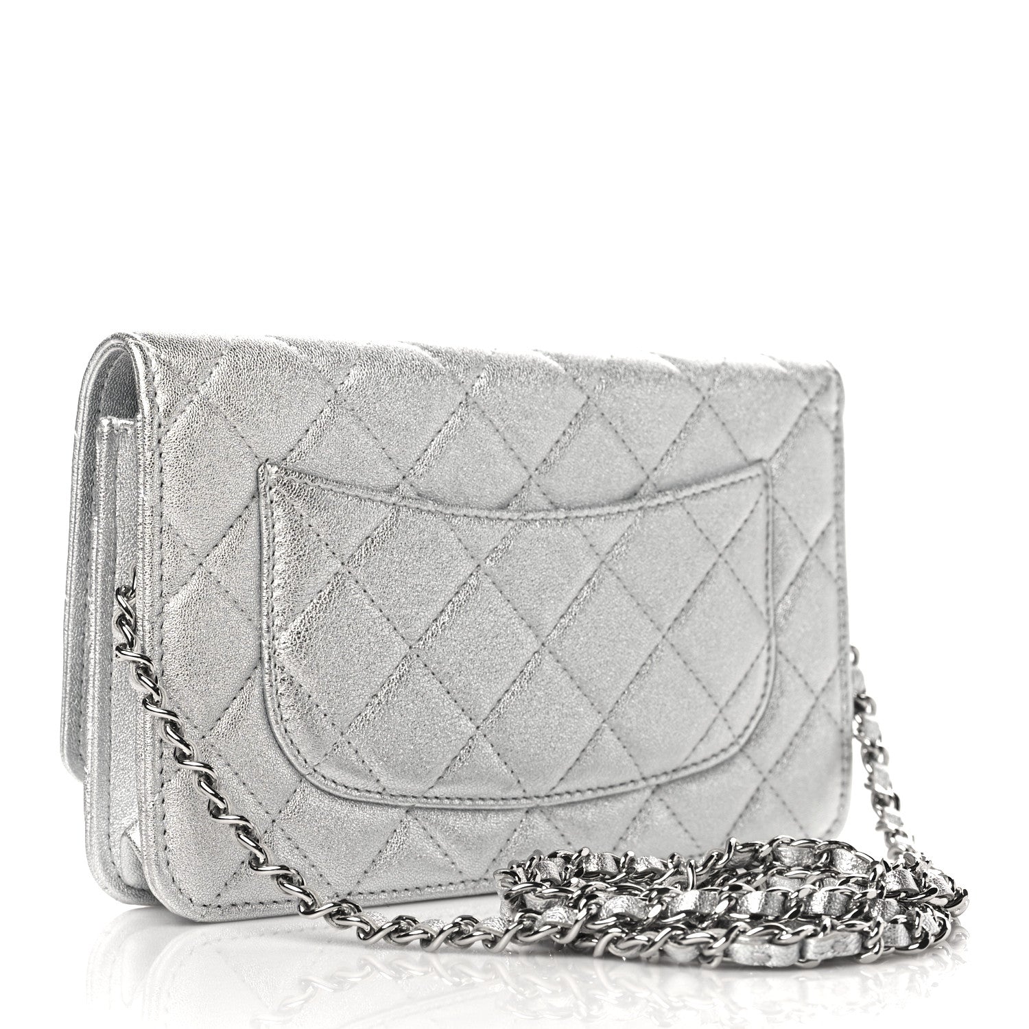 Chanel Metallic Lambskin Quilted Wallet On Chain WOC Silver 3 of 10