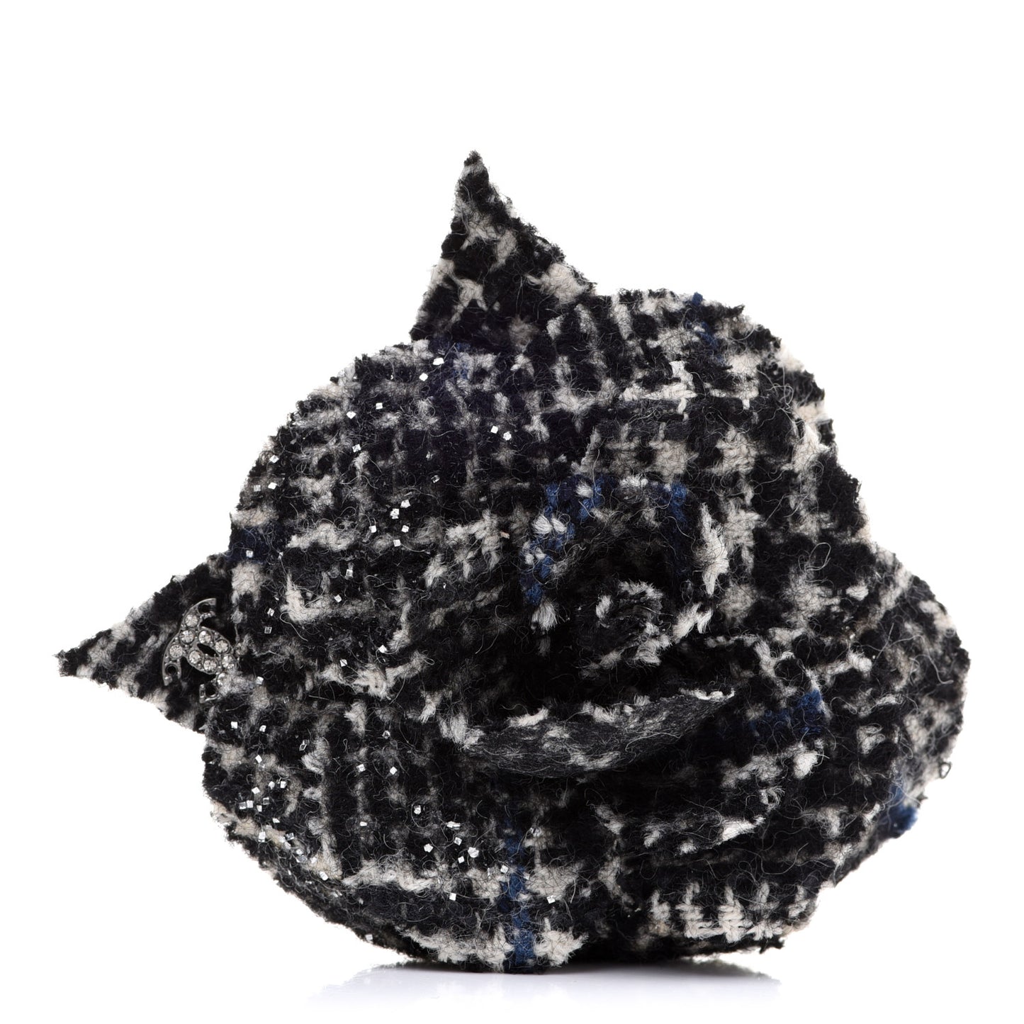 Tweed Camellia Pin Brooch Black White