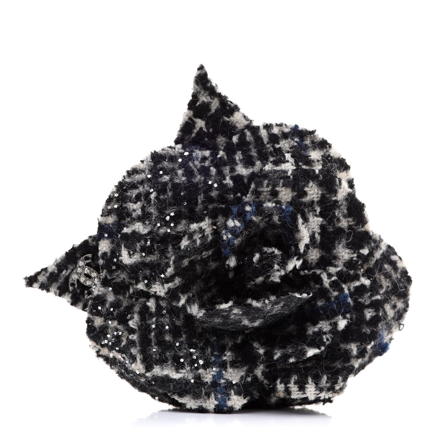 Chanel Tweed Camellia Pin Brooch Black White 1 of 4