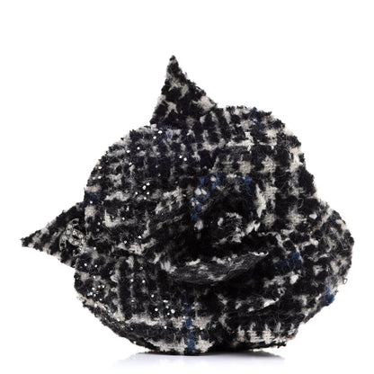 Chanel Tweed Camellia Pin Brooch Black White 1 of 4