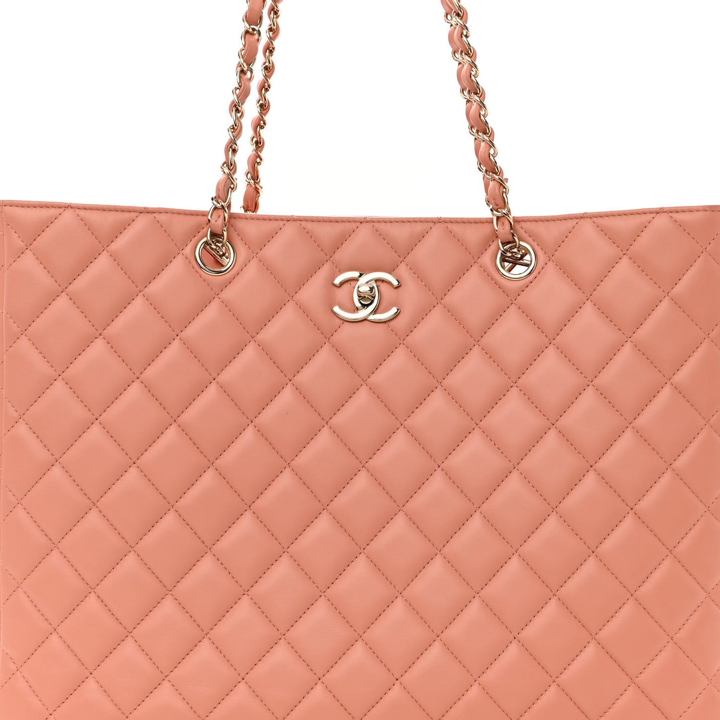 Calfskin Quilted Large CC Shopping Tote Light Pink