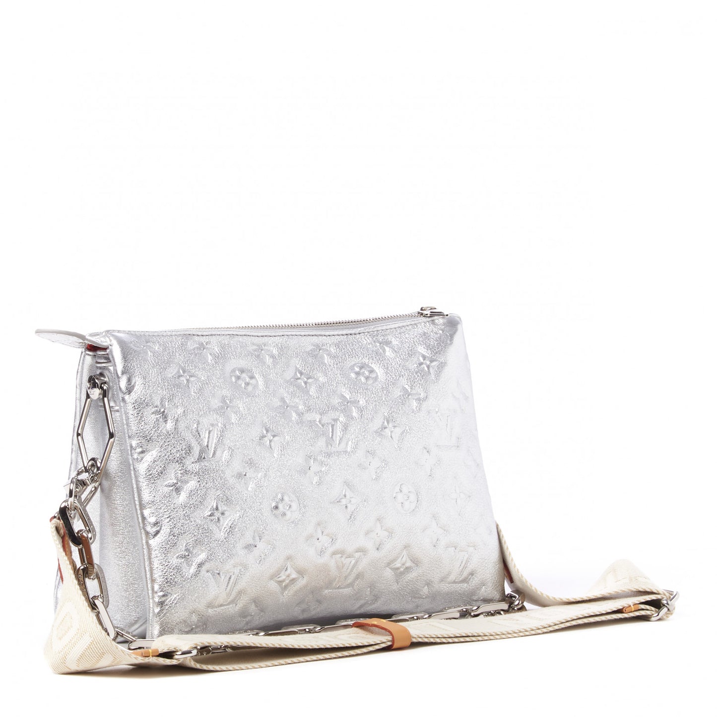 Metallic Lambskin Embossed Monogram Coussin PM Silver