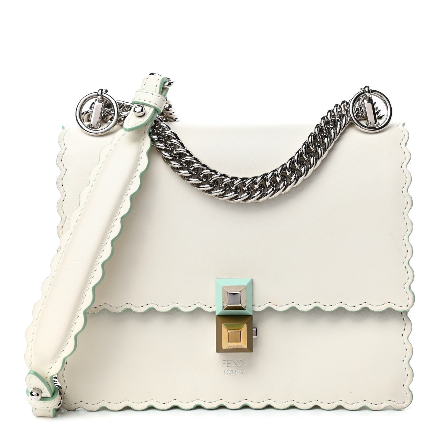 Vitello Baltico Scalloped Studded Small Kan I Shoulder Bag White