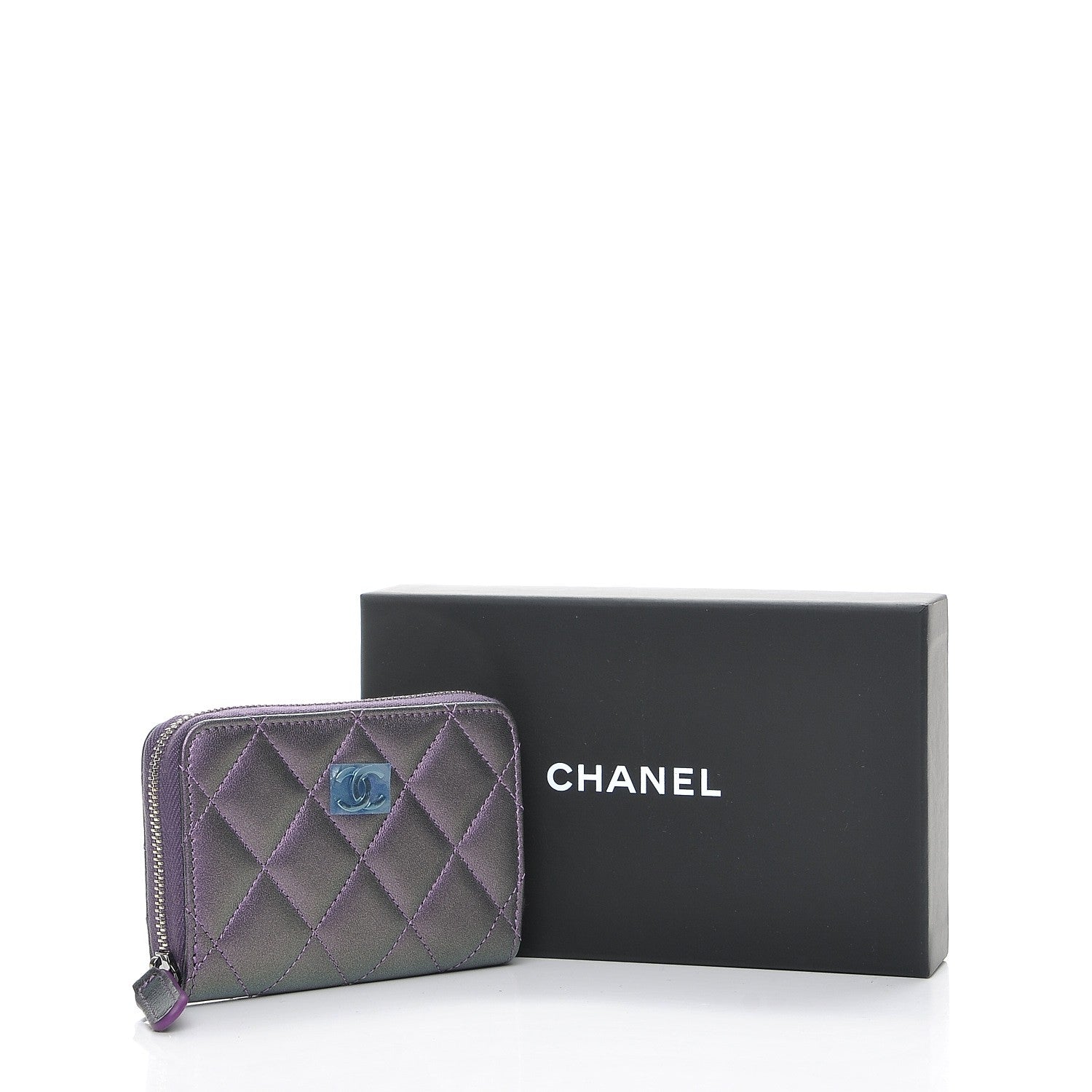Chanel Metallic Lambskin Quilted Zip Around Coin Purse Wallet Dark Purple 8 of 8