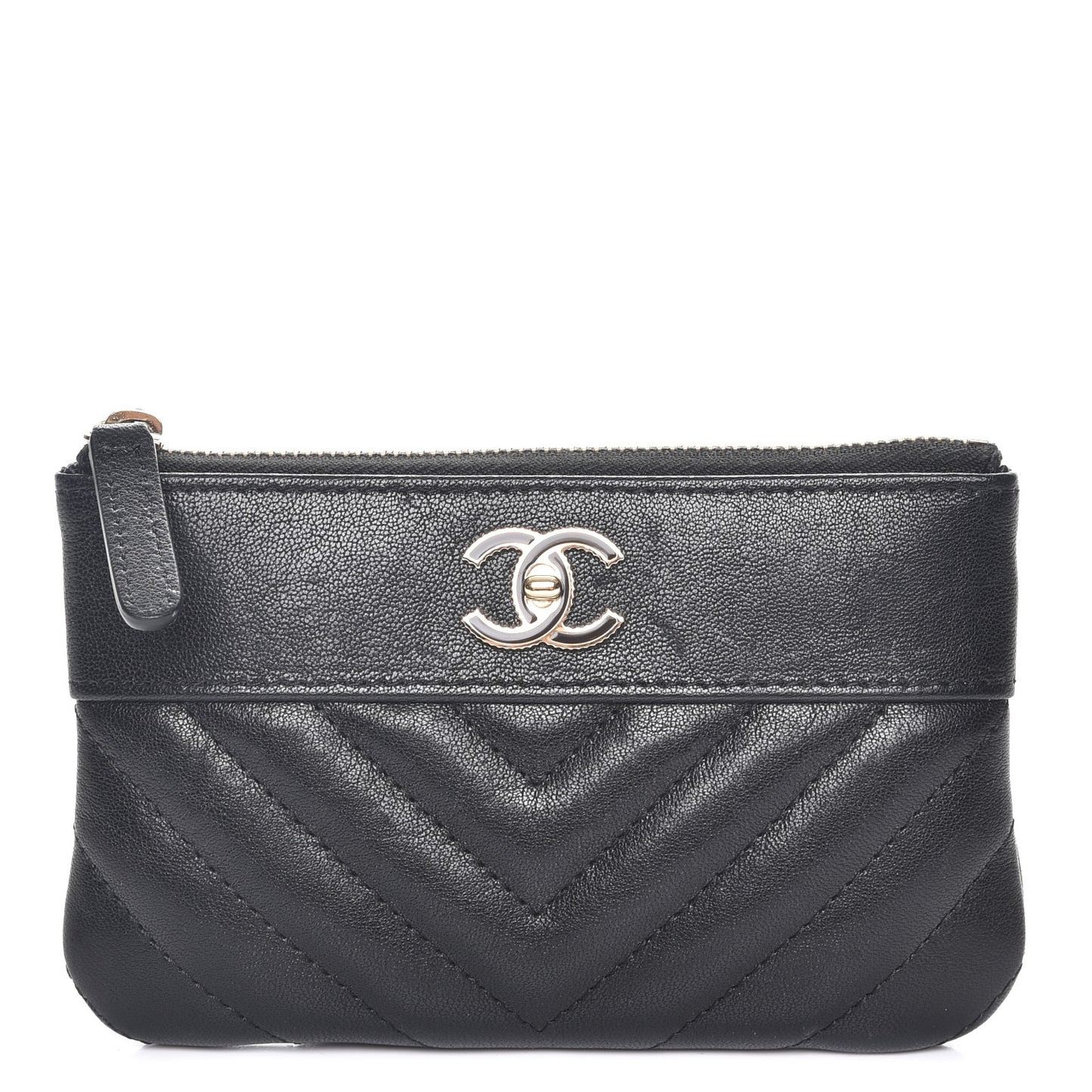 Sheepskin Chevron Quilted Small Vintage Mademoiselle Cosmetic Case Black