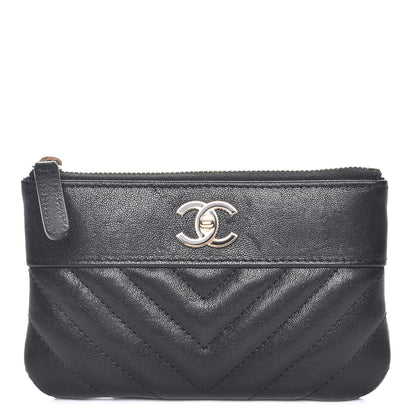 Chanel Sheepskin Chevron Quilted Small Vintage Mademoiselle Cosmetic Case Black 1 of 8