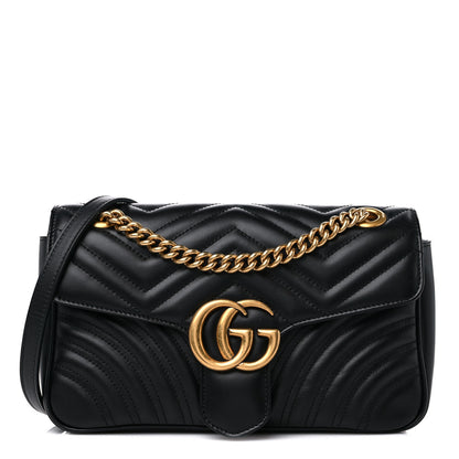 Gucci Calfskin Matelasse Small GG Marmont Shoulder Bag Black 1 of 10