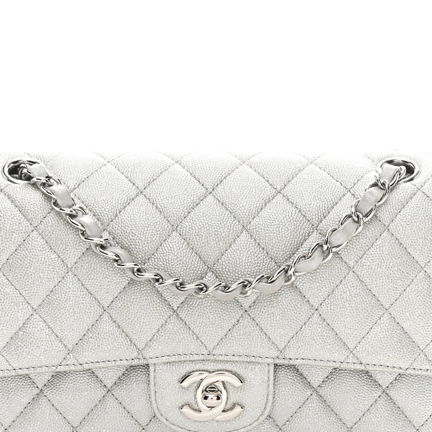 Chanel Glittered Metallic Caviar Quilted Medium Double Flap Silver 8 of 10