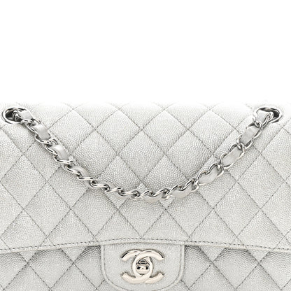 Chanel Glittered Metallic Caviar Quilted Medium Double Flap Silver 8 of 10