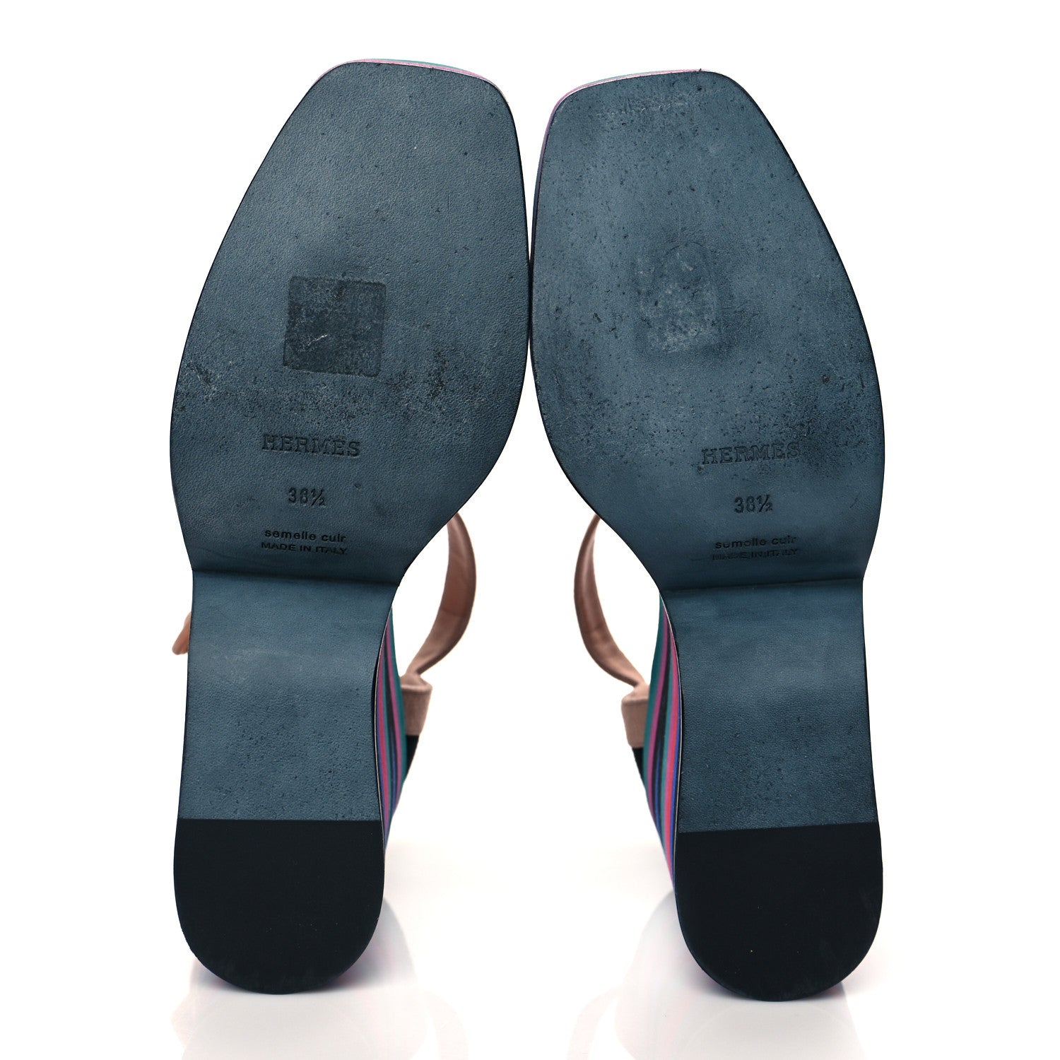 Hermes Suede Goatskin Early Wedge Sandals 38.5 Multicolor Black 5 of 9