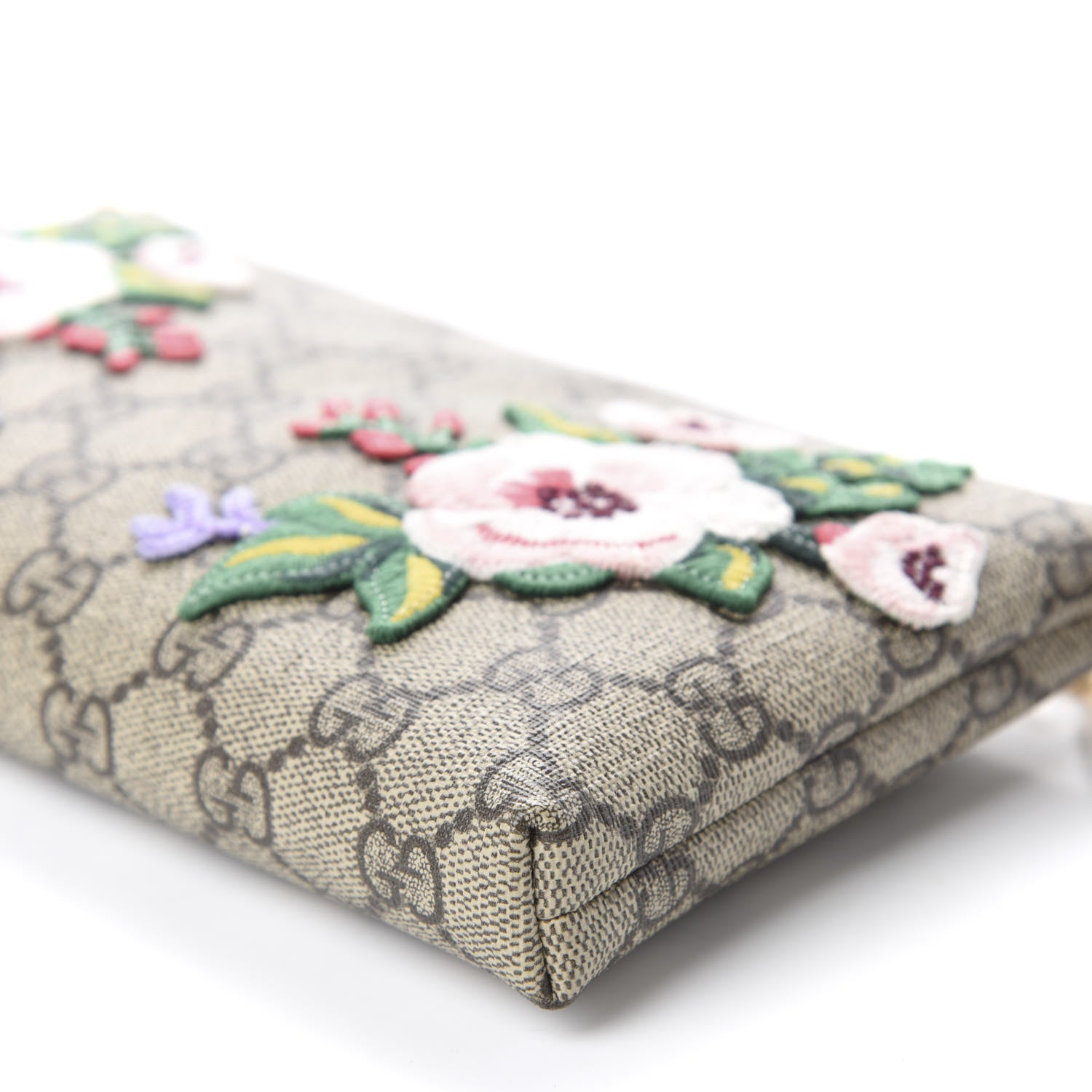 Gucci GG Supreme Monogram Embroidered Flower Chain Wrist Wallet 7 of 10