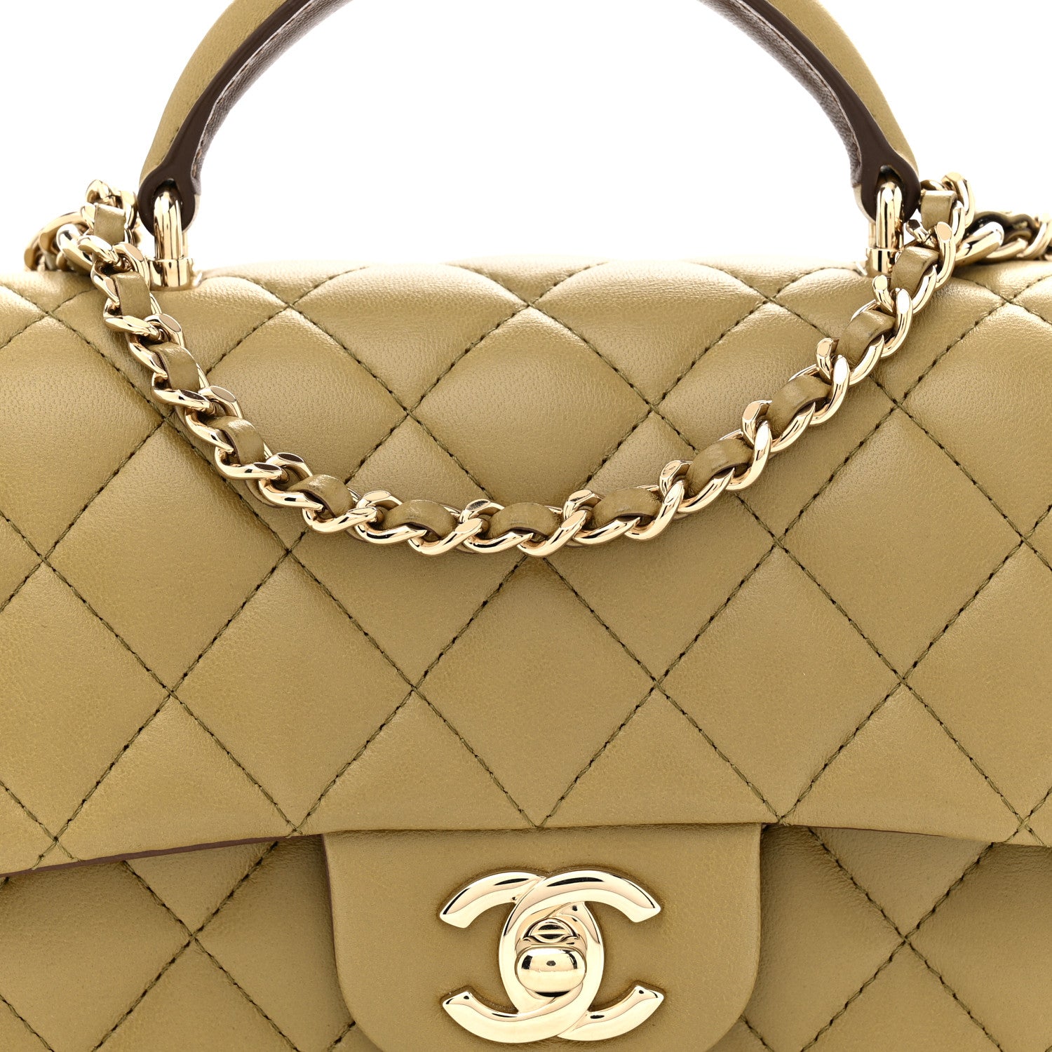 Chanel Lambskin Quilted Bi-Color Mini Top Handle Rectangular Flap Green Brown 8 of 11