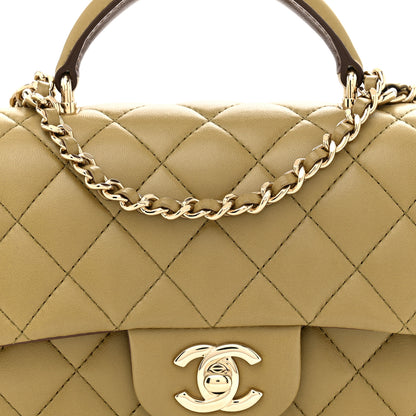 Chanel Lambskin Quilted Bi-Color Mini Top Handle Rectangular Flap Green Brown 8 of 11